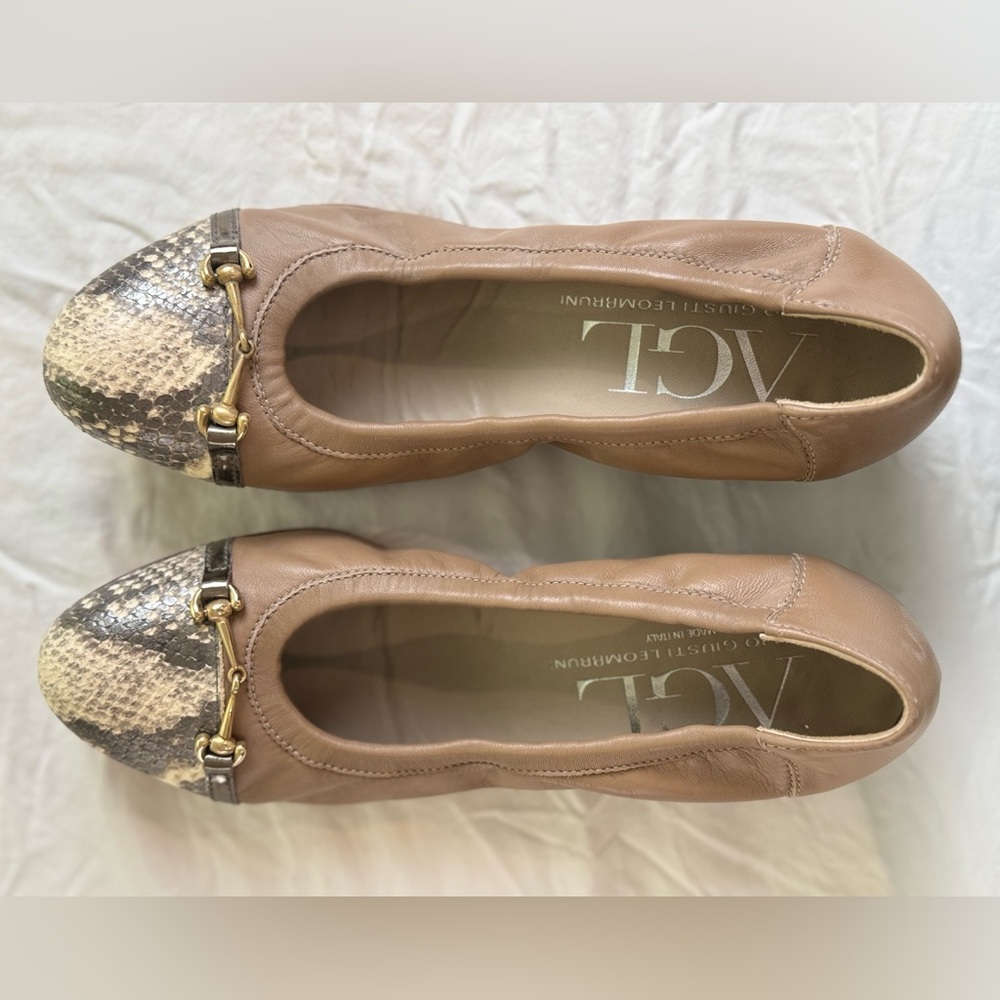 Like New AGL Cream/Gold/Silver Heels with Snakeskin Tips